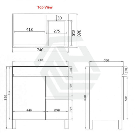 600/700Mm Narrow Berge Freestanding Vanity With Legs Dark Grey Wood Grain Pvc Filmed Cabinet Only &