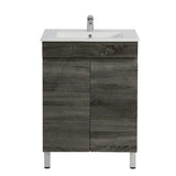 600/700Mm Narrow Berge Freestanding Vanity With Legs Dark Grey Wood Grain Pvc Filmed Cabinet Only &