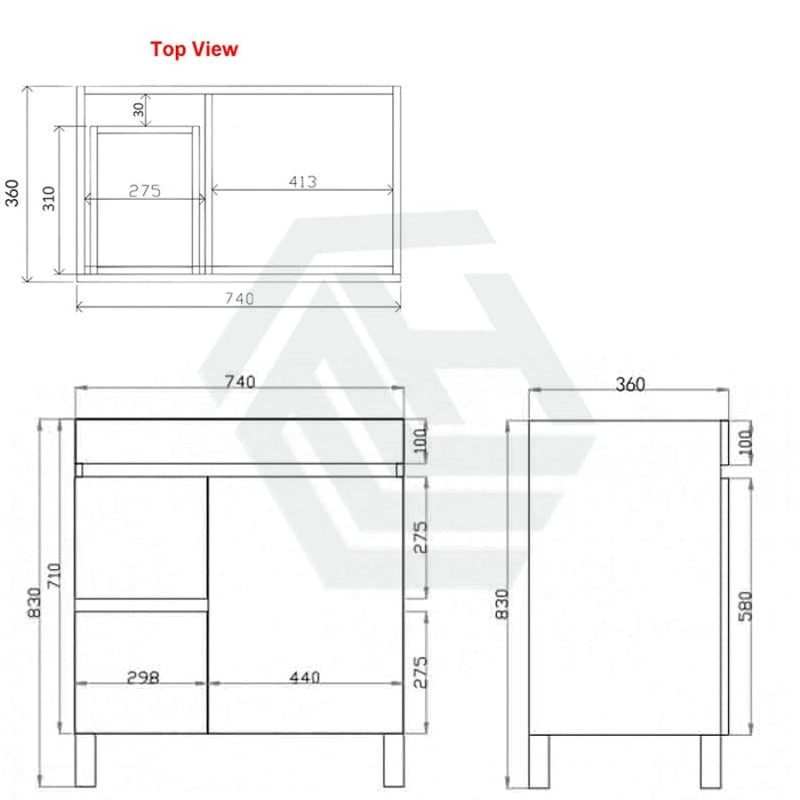 600/700Mm Narrow Berge Freestanding Vanity With Legs Dark Grey Wood Grain Pvc Filmed Cabinet Only &