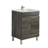 600/700Mm Narrow Berge Freestanding Vanity With Legs Dark Grey Wood Grain Pvc Filmed Cabinet Only &