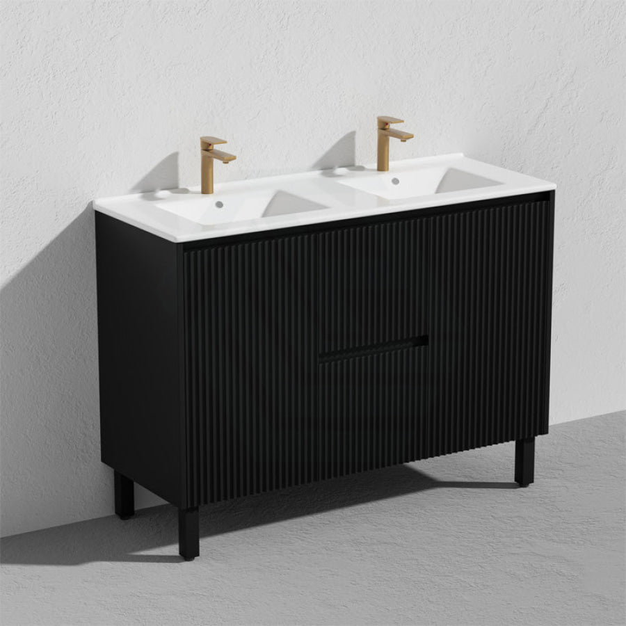 600/750/900/1200/1500Mm Ceto Brighton Freestanding Vanity With Legs Pvc Board Matt Black Linear