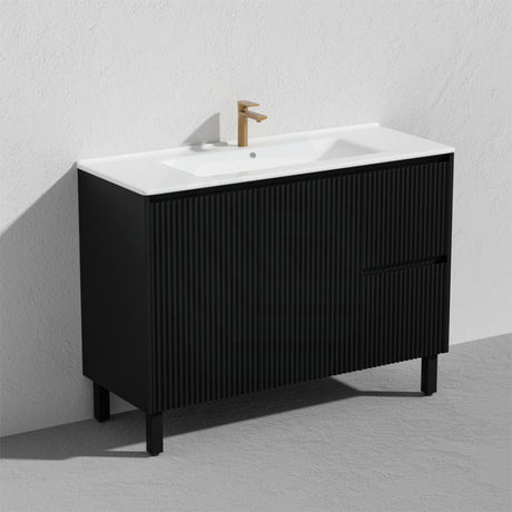 600/750/900/1200/1500Mm Ceto Brighton Freestanding Vanity With Legs Pvc Board Matt Black Linear