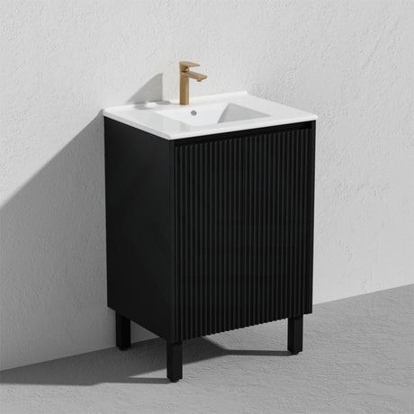 600/750/900/1200/1500Mm Ceto Brighton Freestanding Vanity With Legs Pvc Board Matt Black Linear