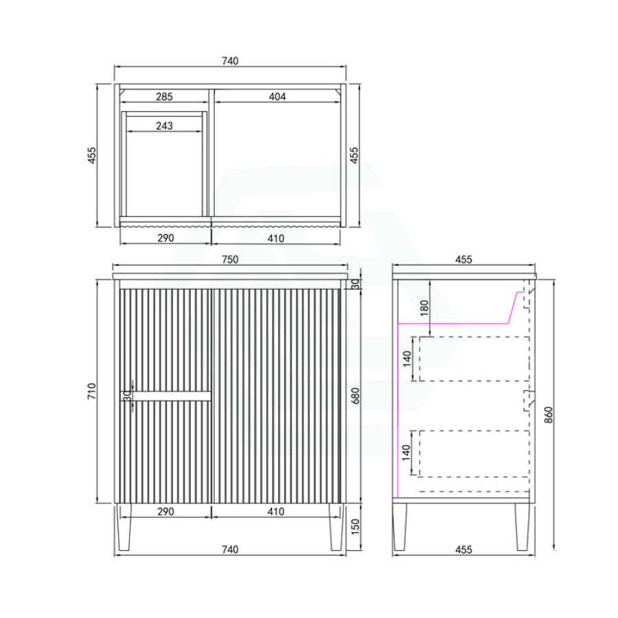 600/750/900/1200/1500Mm Ceto Brighton Freestanding Vanity With Legs Pvc Board Matt Black Linear