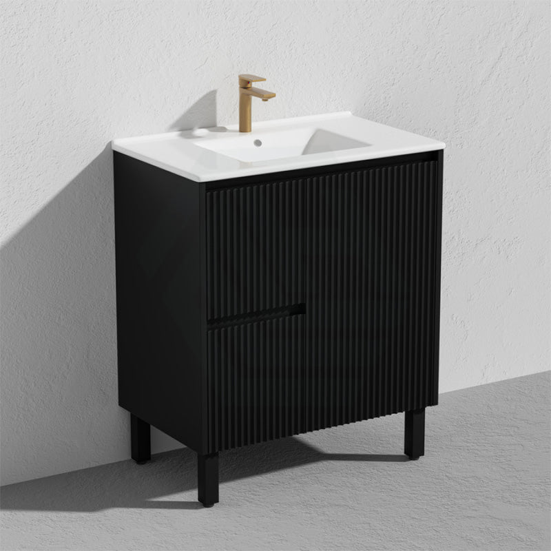 600/750/900/1200/1500Mm Ceto Brighton Freestanding Vanity With Legs Pvc Board Matt Black Linear