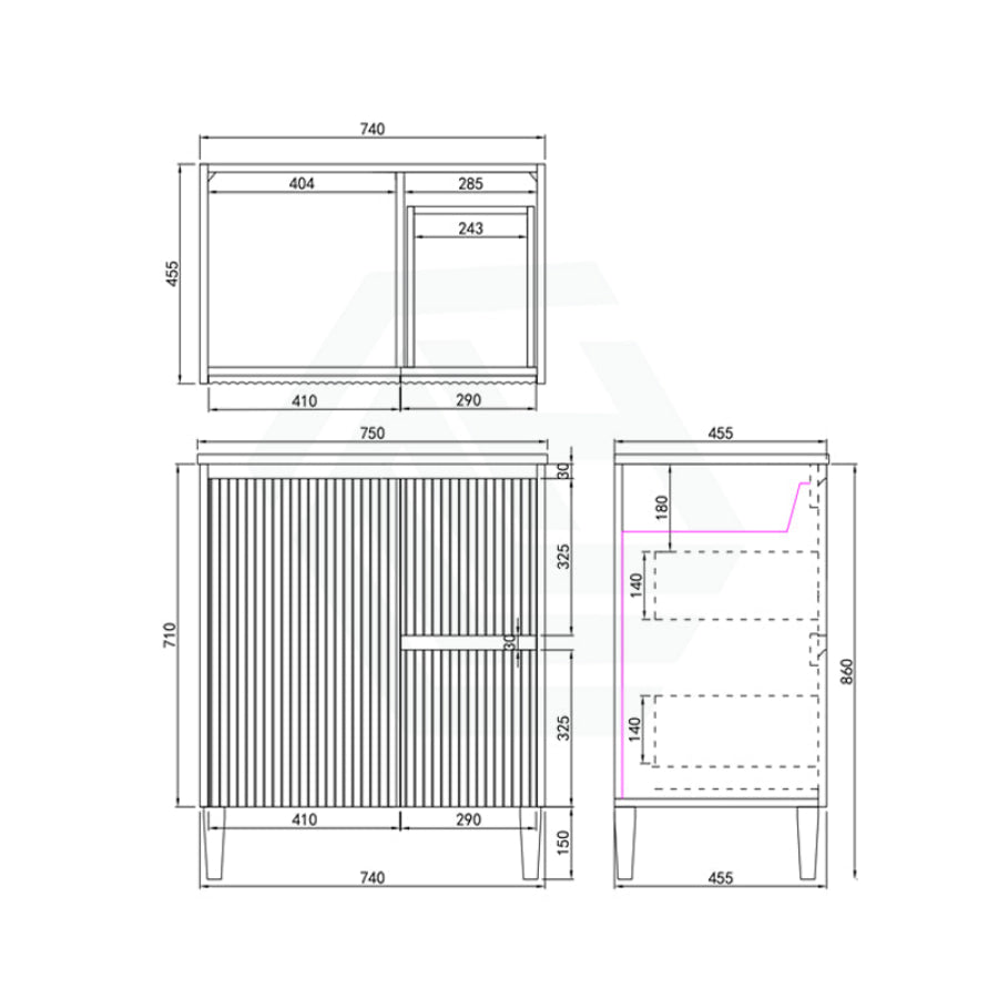 600/750/900/1200/1500Mm Ceto Brighton Freestanding Vanity With Legs Pvc Board Matt Black Linear