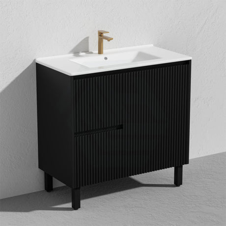 600/750/900/1200/1500Mm Ceto Brighton Freestanding Vanity With Legs Pvc Board Matt Black Linear