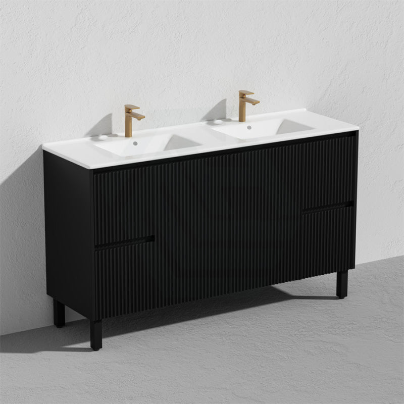 600/750/900/1200/1500Mm Ceto Brighton Freestanding Vanity With Legs Pvc Board Matt Black Linear