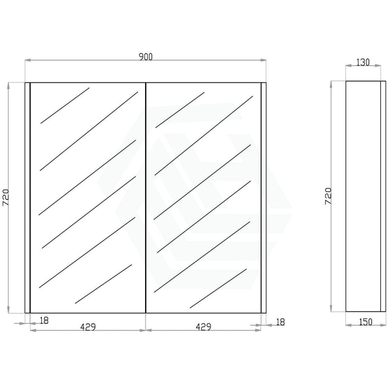 600/750/900/1200/1500Mm Dark Oak Wood Grain Pvc Filmed Shaving Cabinet Wall Hung With Mirror