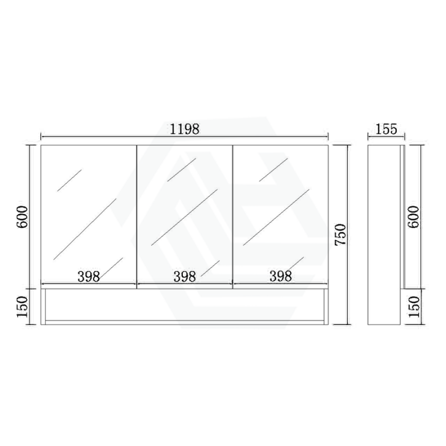 600/750/900/1200/1500mm Shaving Cabinet With Mirror PVC Board Wall Hung Storage Matt Black