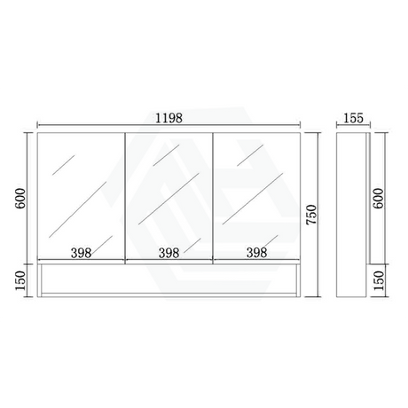 600/750/900/1200/1500mm Shaving Cabinet With Mirror PVC Board Wall Hung Storage Matt Black