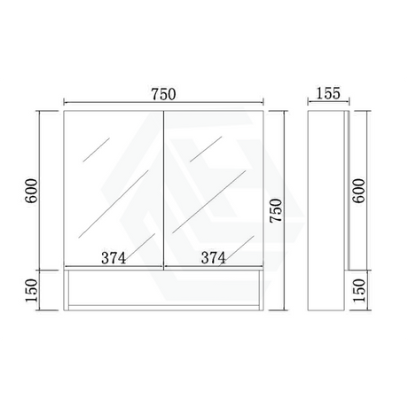 600/750/900/1200/1500mm Shaving Cabinet With Mirror PVC Board Wall Hung Storage Matt Black