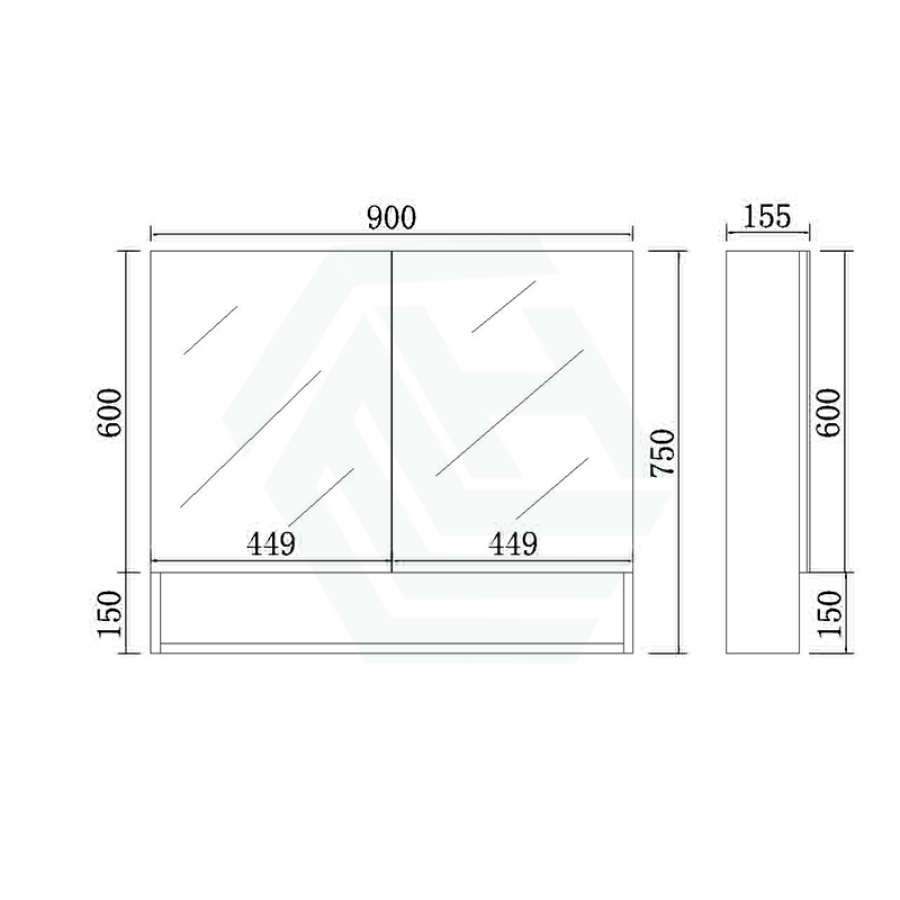 600/750/900/1200/1500mm Shaving Cabinet With Mirror PVC Board Wall Hung Storage Matt Black