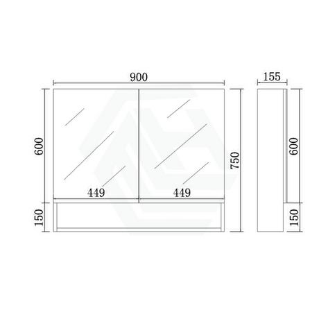 600/750/900/1200/1500mm Shaving Cabinet With Mirror PVC Board Wall Hung Storage Matt Black