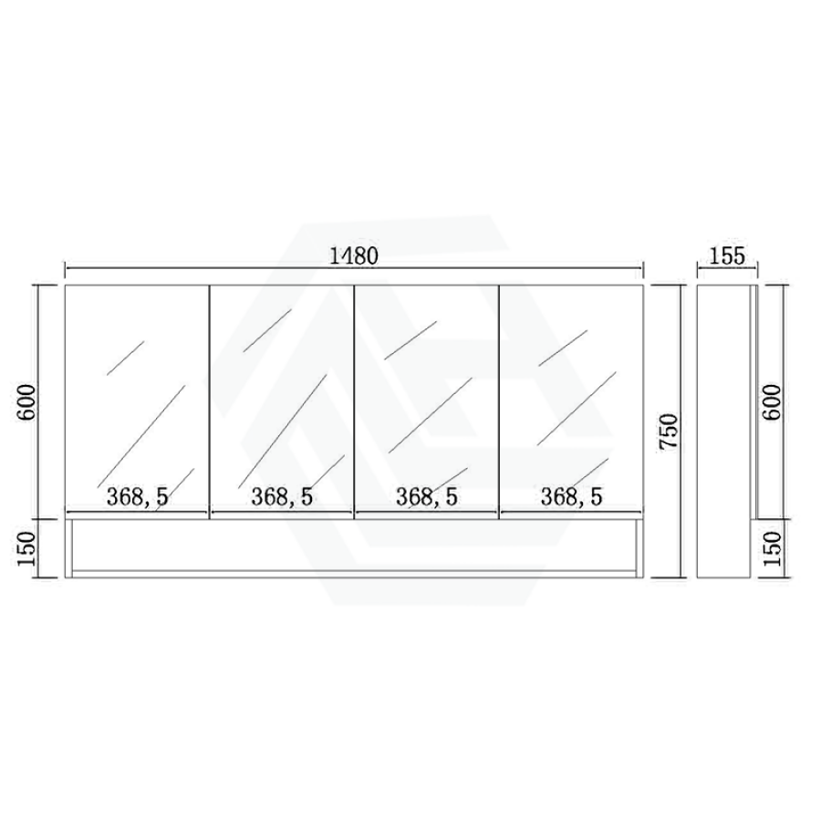 600/750/900/1200/1500mm Shaving Cabinet With Mirror PVC Board Wall Hung Storage Matt Black