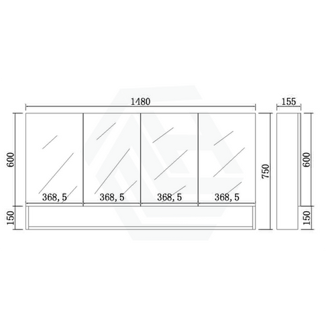 600/750/900/1200/1500mm Shaving Cabinet With Mirror PVC Board Wall Hung Storage Matt Black