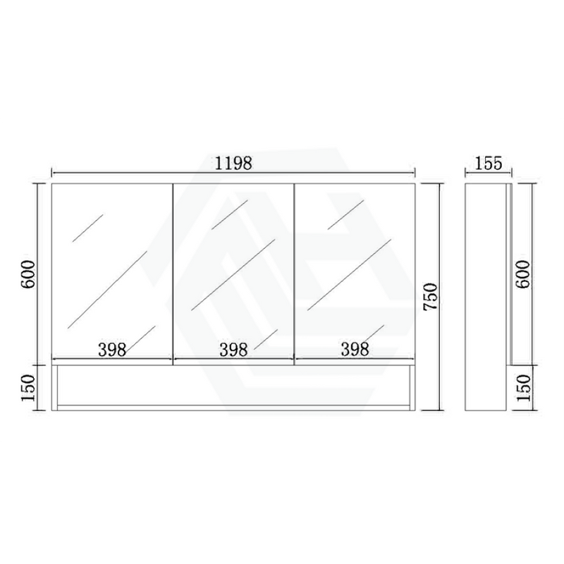 600/750/900/1200/1500mm Shaving Cabinet With Mirror PVC Board Wall Hung Storage Matt White