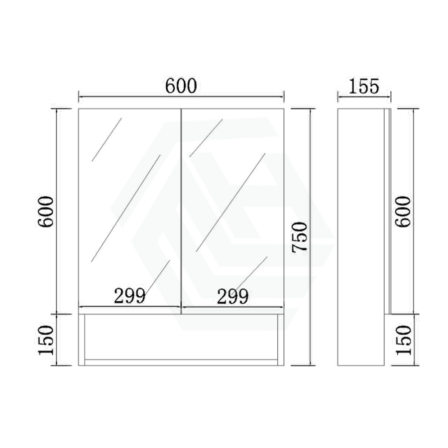 600/750/900/1200/1500mm Shaving Cabinet With Mirror PVC Board Wall Hung Storage Matt White