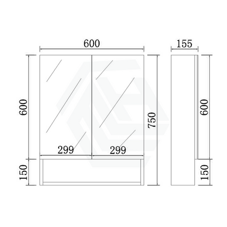 600/750/900/1200/1500mm Shaving Cabinet With Mirror PVC Board Wall Hung Storage Matt White