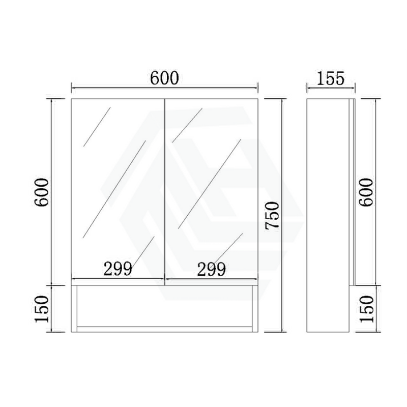 600/750/900/1200/1500mm Shaving Cabinet With Mirror PVC Board Wall Hung Storage Matt White