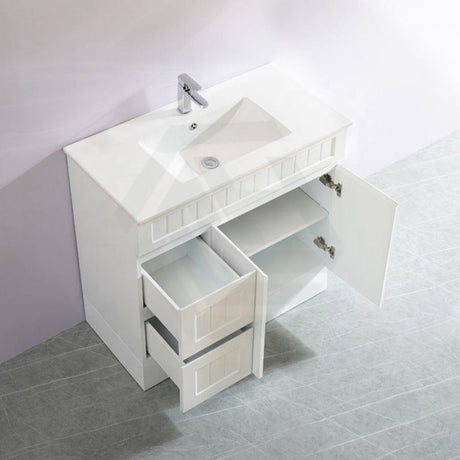 600/750/900/1200/1500Mm Hampton Freestanding With Kickboard Vanity Pvc Board Matt White Linear