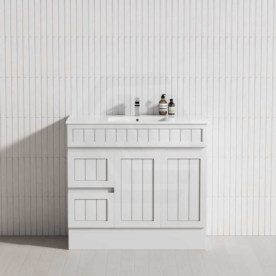 600/750/900/1200/1500Mm Hampton Freestanding With Kickboard Vanity Pvc Board Matt White Linear