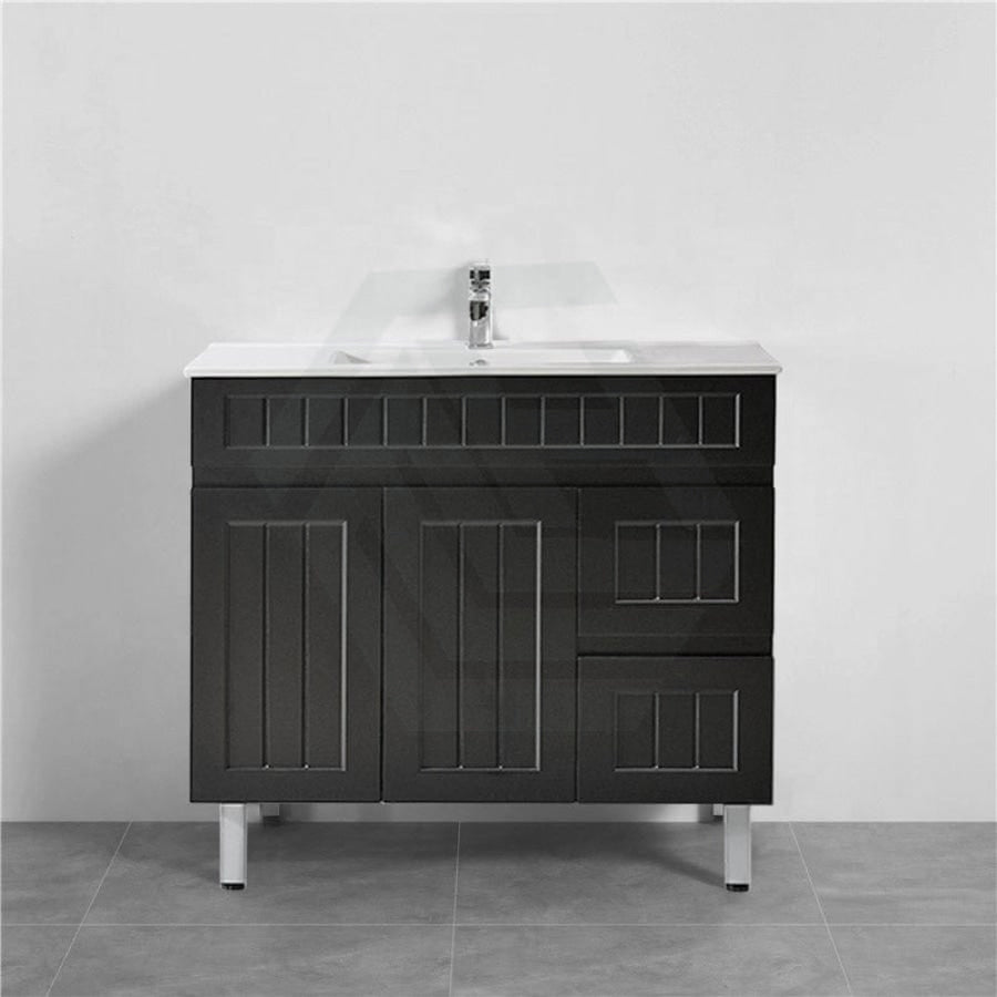 600/750/900/1200/1500Mm Hampton Freestanding With Legs Vanity Pvc Board Matt Black Linear Surface