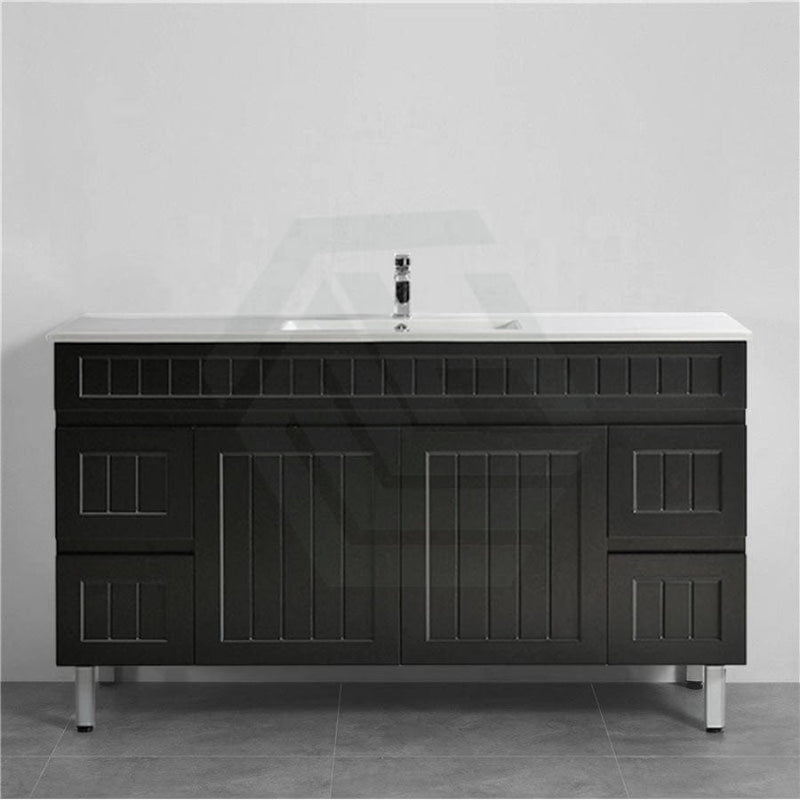 600/750/900/1200/1500Mm Hampton Freestanding With Legs Vanity Pvc Board Matt Black Linear Surface