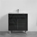 600/750/900/1200/1500Mm Hampton Freestanding With Legs Vanity Pvc Board Matt Black Linear Surface