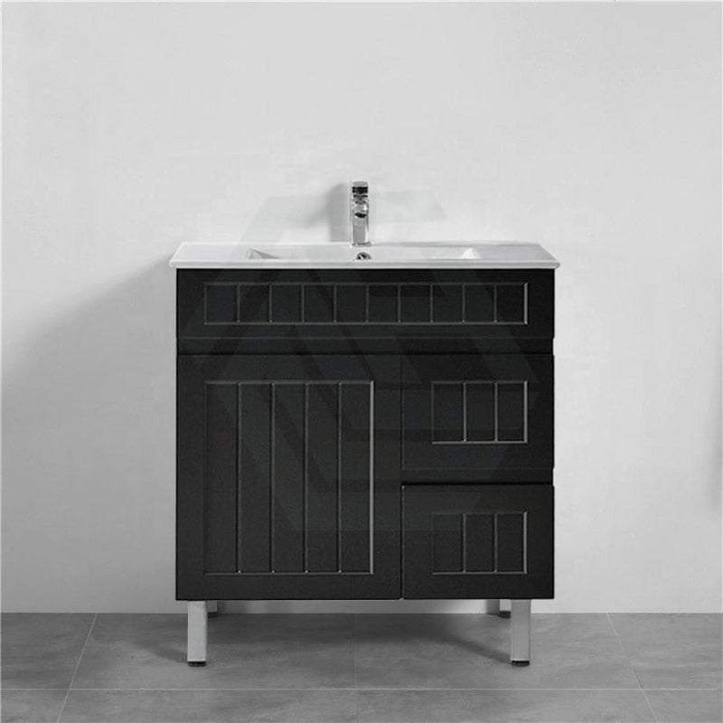 600/750/900/1200/1500Mm Hampton Freestanding With Legs Vanity Pvc Board Matt Black Linear Surface