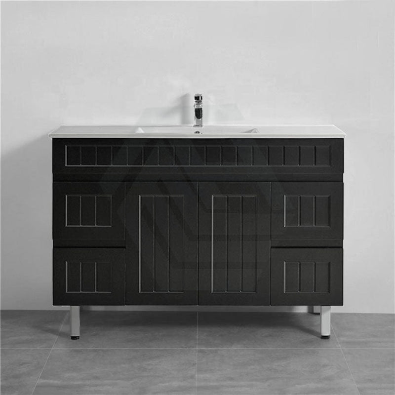 600/750/900/1200/1500Mm Hampton Freestanding With Legs Vanity Pvc Board Matt Black Linear Surface