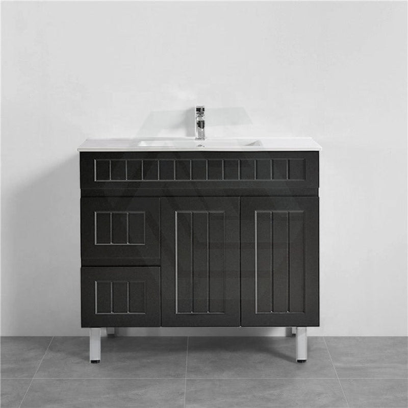 600/750/900/1200/1500Mm Hampton Freestanding With Legs Vanity Pvc Board Matt Black Linear Surface