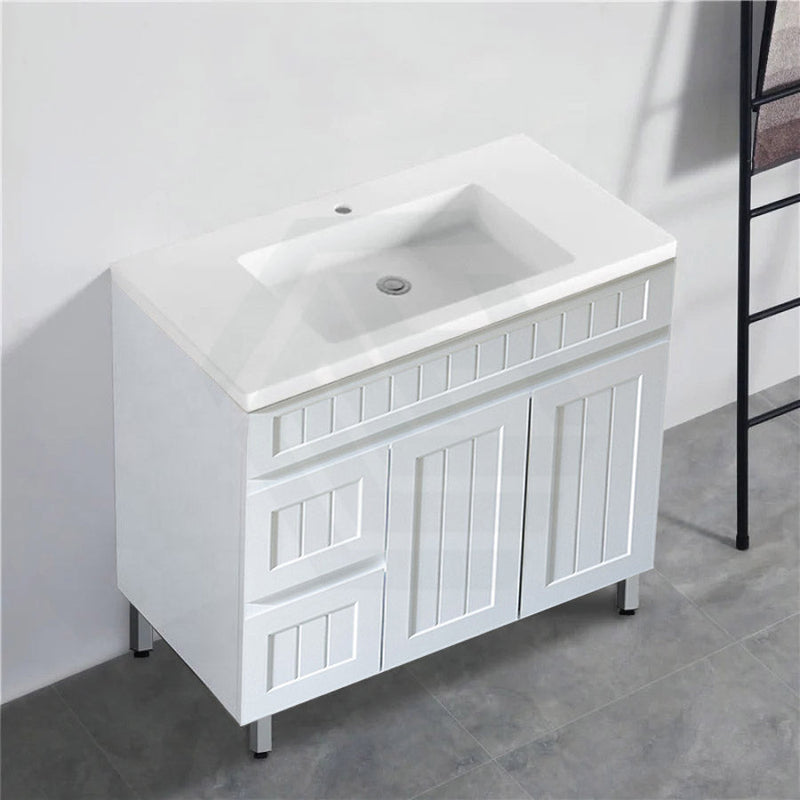 600/750/900/1200/1500Mm Hampton Freestanding With Legs Vanity Pvc Board Matt White Linear Surface