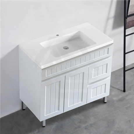 600/750/900/1200/1500Mm Hampton Freestanding With Legs Vanity Pvc Board Matt White Linear Surface