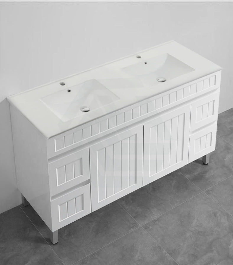 600/750/900/1200/1500Mm Hampton Freestanding With Legs Vanity Pvc Board Matt White Linear Surface