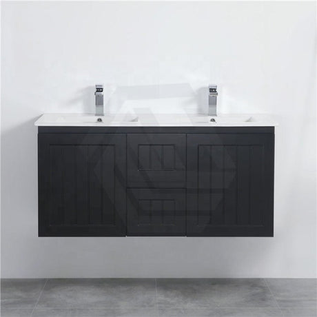 600/750/900/1200/1500Mm Hampton Wall Hung Vanity Pvc Board Matt Black Linear Surface Vanities