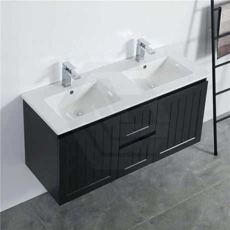 600/750/900/1200/1500Mm Hampton Wall Hung Vanity Pvc Board Matt Black Linear Surface Vanities