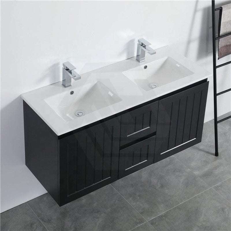 600/750/900/1200/1500Mm Hampton Wall Hung Vanity Pvc Board Matt Black Linear Surface Vanities