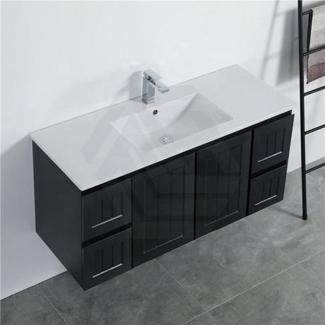 600/750/900/1200/1500Mm Hampton Wall Hung Vanity Pvc Board Matt Black Linear Surface Vanities