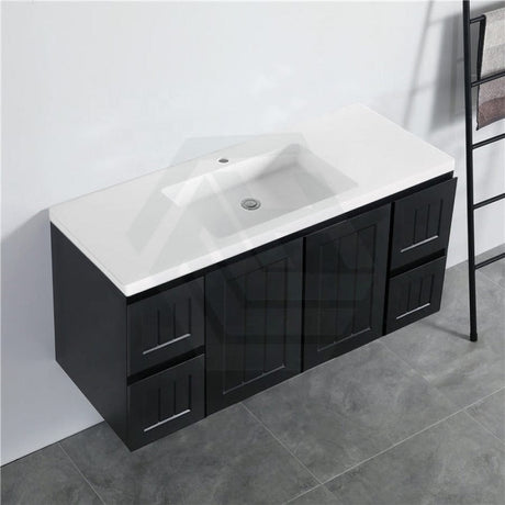 600/750/900/1200/1500Mm Hampton Wall Hung Vanity Pvc Board Matt Black Linear Surface Vanities