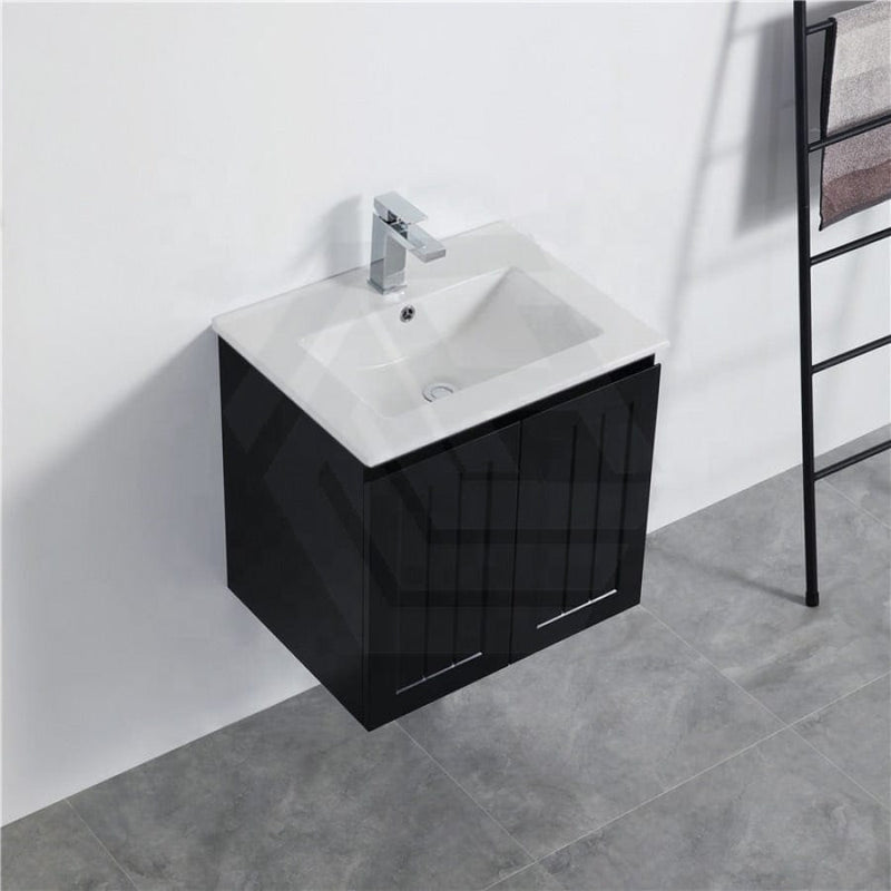 600/750/900/1200/1500Mm Hampton Wall Hung Vanity Pvc Board Matt Black Linear Surface Vanities