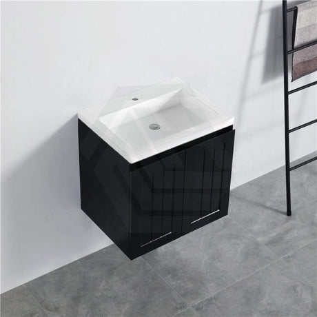 600/750/900/1200/1500Mm Hampton Wall Hung Vanity Pvc Board Matt Black Linear Surface Vanities