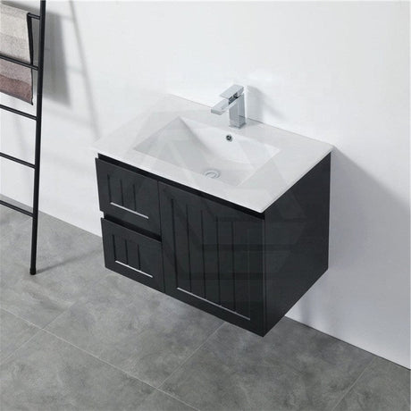 600/750/900/1200/1500Mm Hampton Wall Hung Vanity Pvc Board Matt Black Linear Surface Vanities