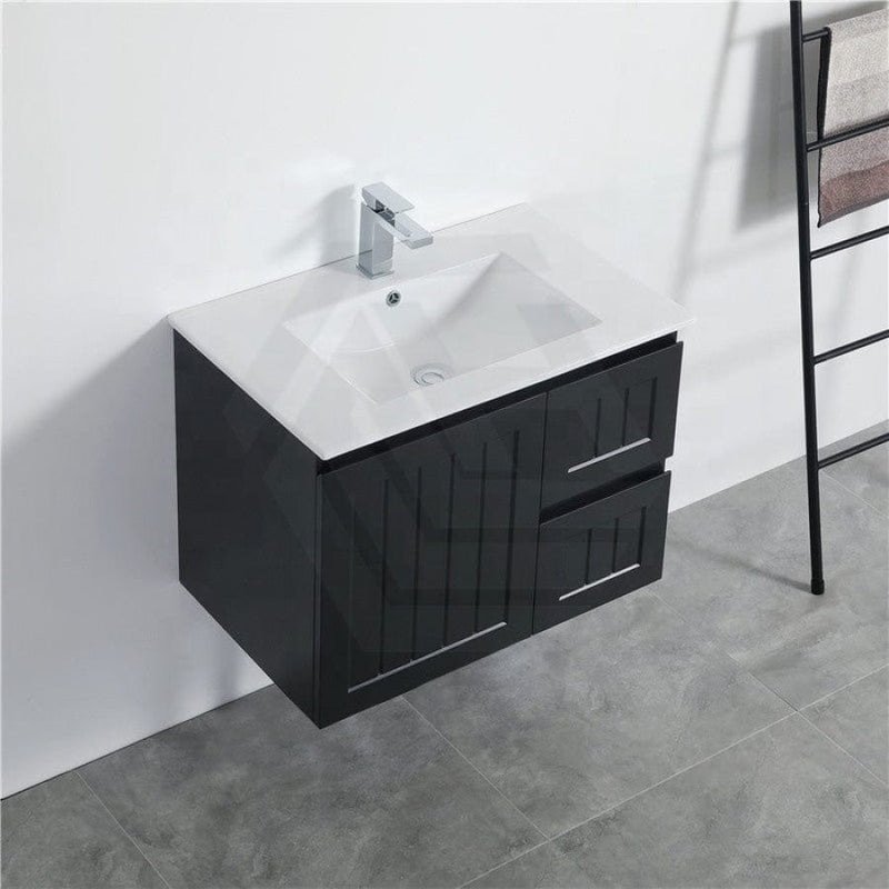 600/750/900/1200/1500Mm Hampton Wall Hung Vanity Pvc Board Matt Black Linear Surface Vanities