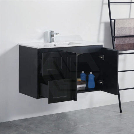 600/750/900/1200/1500Mm Hampton Wall Hung Vanity Pvc Board Matt Black Linear Surface Vanities