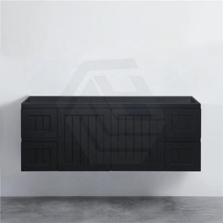 600/750/900/1200/1500Mm Hampton Wall Hung Vanity Pvc Board Matt Black Linear Surface Vanities