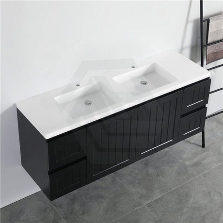 600/750/900/1200/1500Mm Hampton Wall Hung Vanity Pvc Board Matt Black Linear Surface Vanities