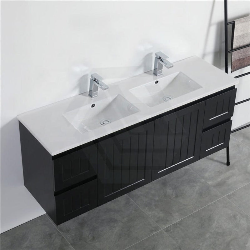 600/750/900/1200/1500Mm Hampton Wall Hung Vanity Pvc Board Matt Black Linear Surface Vanities