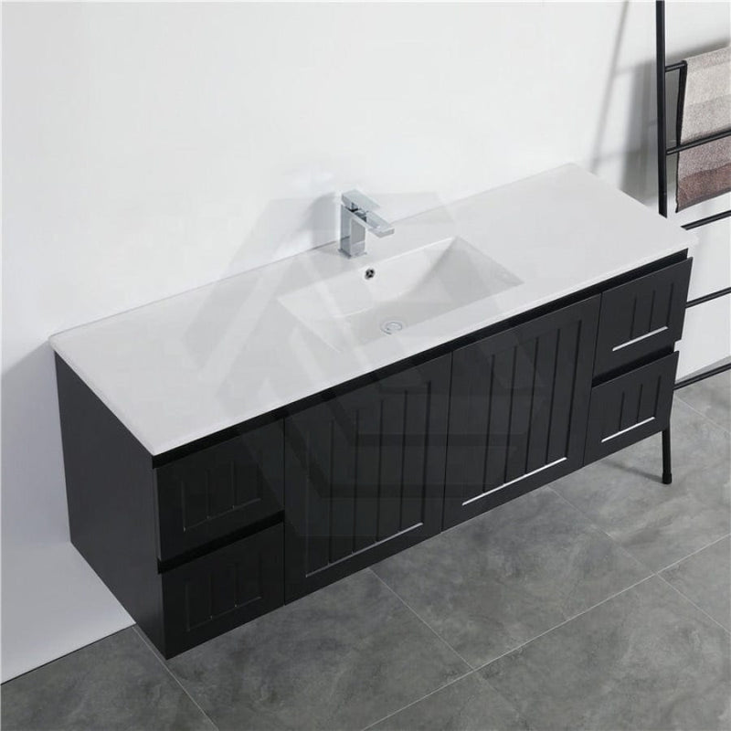 600/750/900/1200/1500Mm Hampton Wall Hung Vanity Pvc Board Matt Black Linear Surface Vanities