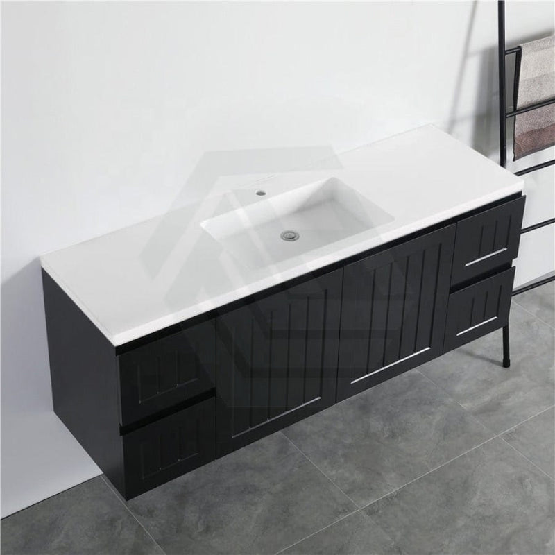 600/750/900/1200/1500Mm Hampton Wall Hung Vanity Pvc Board Matt Black Linear Surface Vanities